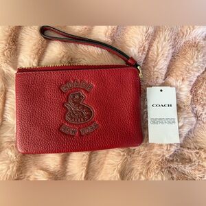 Coach Brown Leather Logo Patch with Contrast Stitching